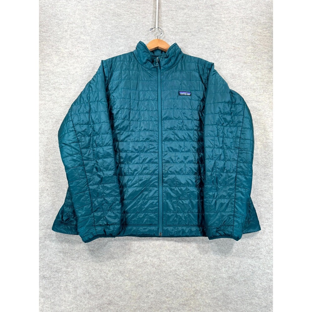 Patagonia Nano Puff Jacket Womens 2XL Teal Blue Quilted Pockets Winter Full Zip